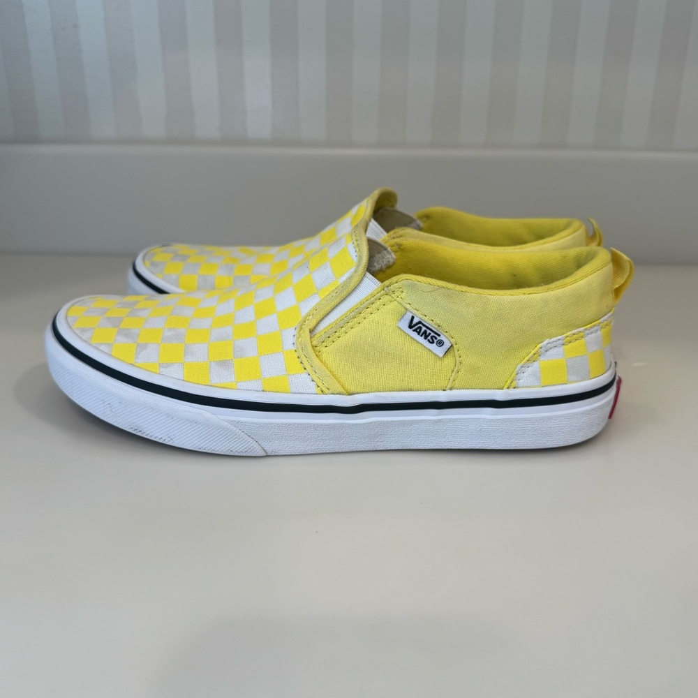 Vans Off The Wall Yellow And White Checkerboard Classic Slip On Skate Shoes - Picture 6 of 15